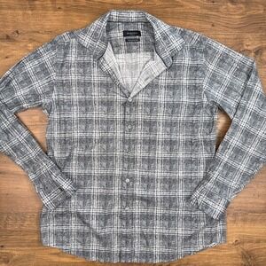 Bugatchi Large Classic‎ Fit Superfine Stretch Cotton Plaid LS Career Work Preppy